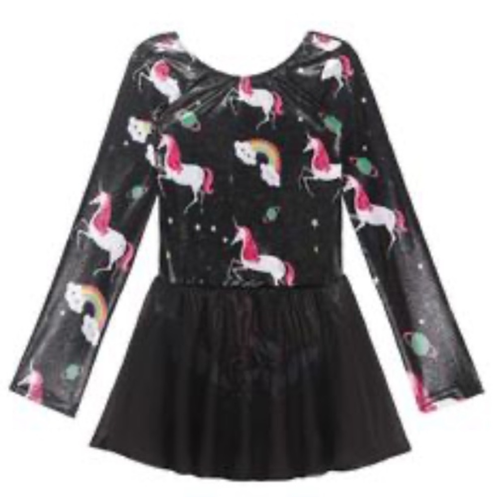 DANCE OUTFIT GYMNASTICS BALLET BLACK LEOTARDS WITH SKIRT & LONG SLEEVE 🌟NWT🌟